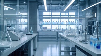 Obraz premium Empty Modern Laboratory with Glassware and Equipment