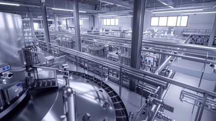 Fototapeta premium Interior View of a Modern Industrial Facility with Complex Piping and Machinery