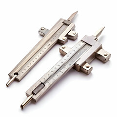 A pair of metal calipers for measuring thickness and diameter with precision