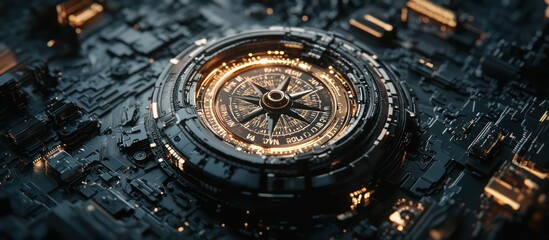 Traditional compass and digital assistant merge to form a novel navigational device.