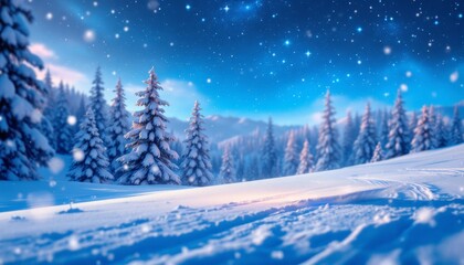Winter landscape with trees and snow background on Christmas 