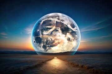 trick art landscape featuring multiple moons in the sky