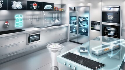 Modern Kitchen with Smart Appliances and Futuristic Design Elements