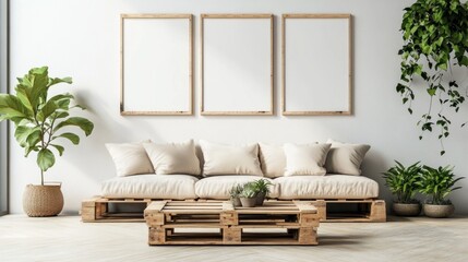 Modern Living Room with Pallet Furniture and Plants