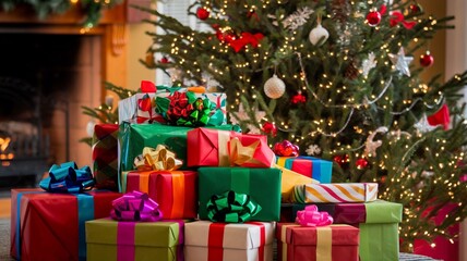 Holiday Gifts Under a Decorated Christmas Tree