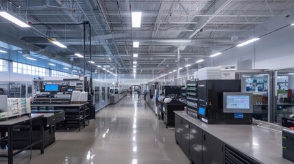 Obraz premium Modern Industrial Interior with Rows of High-Tech Equipment