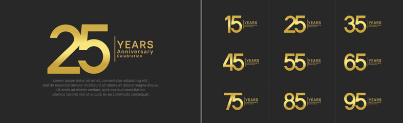 anniversary logo set. vector design golden color can be use for special moment