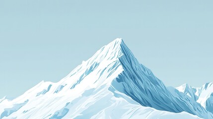 Snowy Mountain Peak Under a Clear Blue Sky - Minimalist Illustration