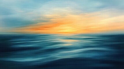 Fototapeta premium Abstract Watercolor Sunset Over Ocean Waves Painting, Seascape Background