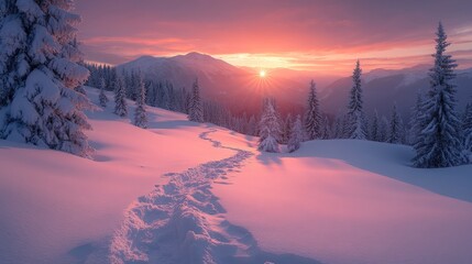 Stunning Winter Morning in Carpathian Mountains with Snow-Covered Trees