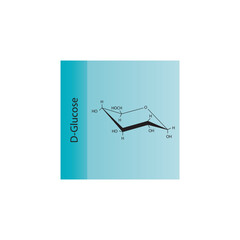 D-Glucose (Chair form) skeletal structure diagram.Sugar compound molecule scientific illustration.