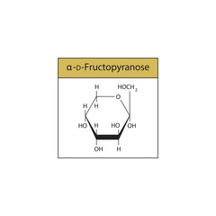 α-D-Fructopyranose skeletal structure diagram.Sugar compound molecule scientific illustration.
