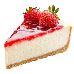 Indulgent slice of strawberry cheesecake delight, clipart, isolated on transparent background.