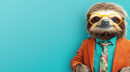Funny Sloth Wearing Glasses and Tie