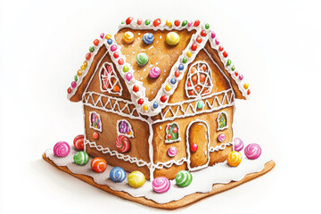A colorful gingerbread house decorated with icing and candies, perfect for holiday festivities and baking traditions.