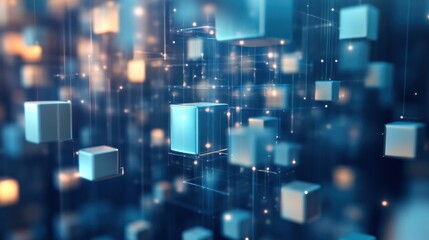 Abstract Blue Cubes with Glowing Lines - Technology Background Image.