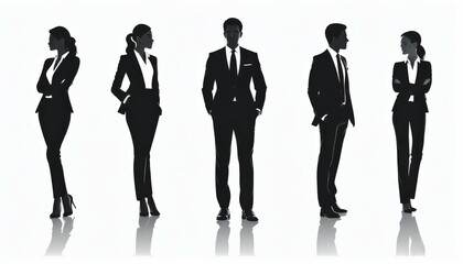 vector people in black, depicting various poses, silhouettes of people in a set on a white background