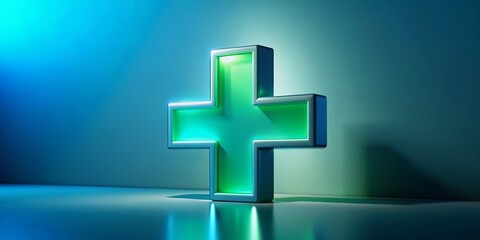 Obraz premium Blue Green Rounded Cross Sign Medical Logo for Health Services - Stylish Flat Design Template for Healthcare Branding