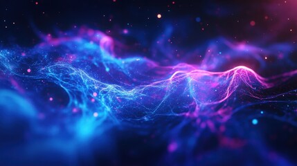 Abstract Blue and Pink Neon Glow with Glowing Particles - Digital Art Background