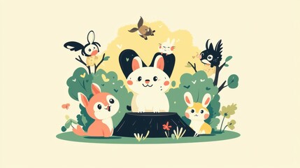 Naklejka premium Small Animal Role-Switching Illustration: A Whimsical Adventure