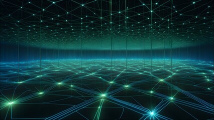 Obraz premium A futuristic AI visualization that highlights pattern recognition, showing intricate digital patterns emerging from data points in a dark, high-tech environment.