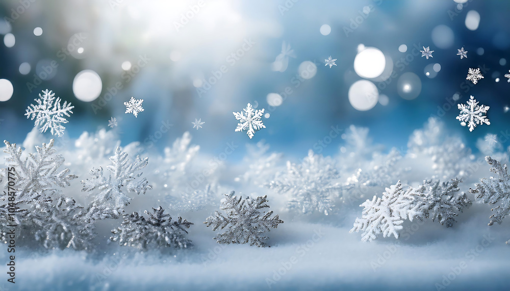 Poster Soft white snowflakes fall gently on a serene winter scene with a subtle Christmas backgrou_1(602)