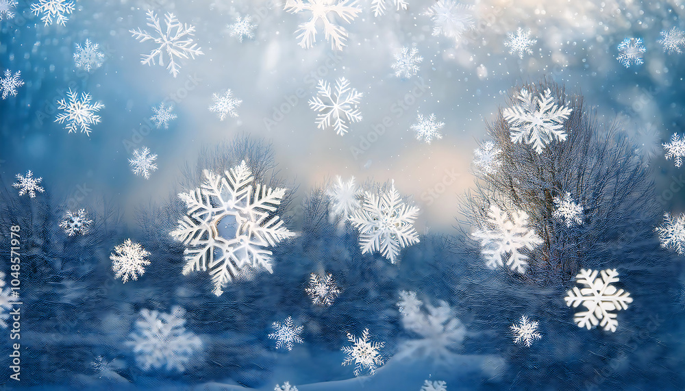 Poster Soft white snowflakes fall gently on a serene winter scene with a subtle Christmas backgrou_1(597)