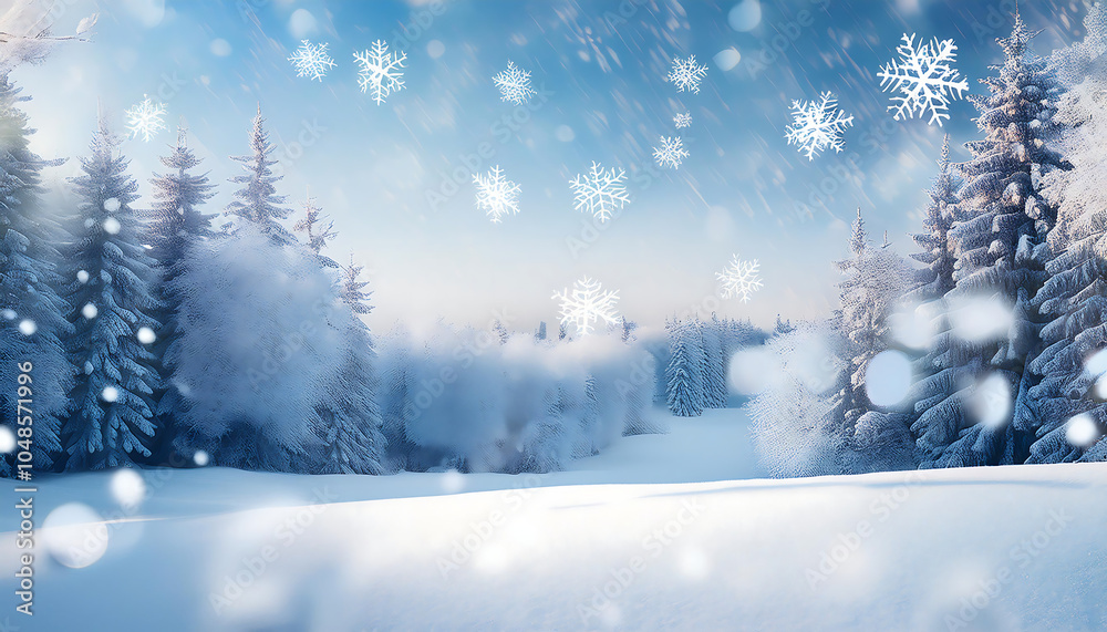 Poster Soft white snowflakes fall gently on a serene winter scene with a subtle Christmas back_1(604)