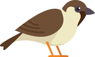 Cartoon sparrow bird standing on the ground with brown and beige feathers