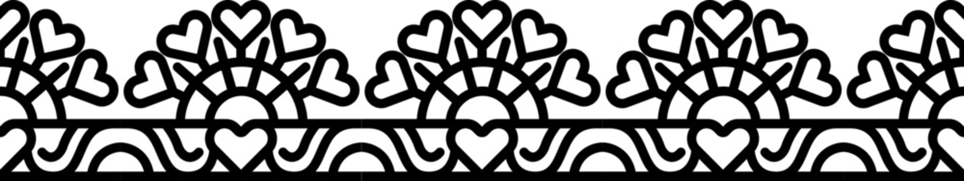 recommend clip art: Abstract seamless lace trim border with hearts. Ornamental decorative belt pattern