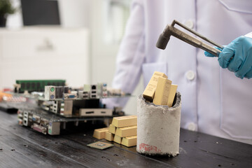 Technicians meticulously repair electronic components to turn them into precious gold. This process...