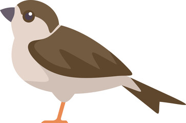 Simple cartoon style illustration of a common house sparrow bird standing still on its feet