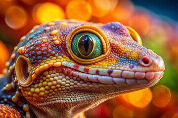 Fototapeta premium Captivating Close-Up of a Geckos Intricate Scales and Eyes in Surreal Photography