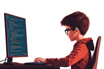 Focused young coder engrossed in lines of code, a digital prodigy in the making!