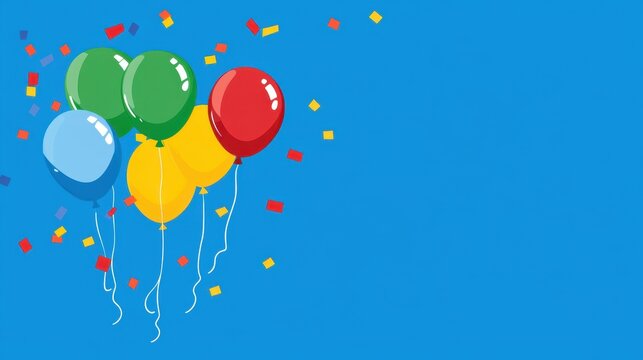 Colorful Balloons and Confetti on a Blue Background