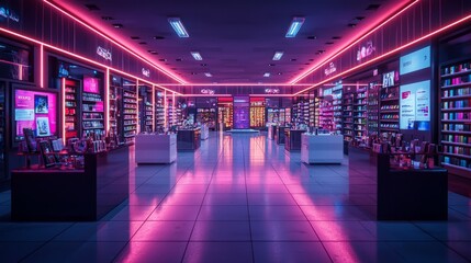 Vibrant Store Interior with Neon Lights
