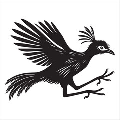 Fototapeta premium Red-legged seriema Bird illustration in black and white - Red-legged seriema Silhouette Design 