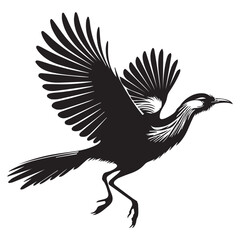 Obraz premium Red-legged seriema Bird illustration in black and white - Red-legged seriema Silhouette Design 