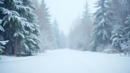 Obraz premium Snowy winter scene with empty space, ideal for Christmas advertising or product photography purposes.