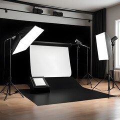 Elegant Studio Setup: Deep Black Contrast