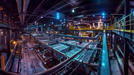 Fototapeta premium Industrial Conveyor System with Metal Parts in a Factory
