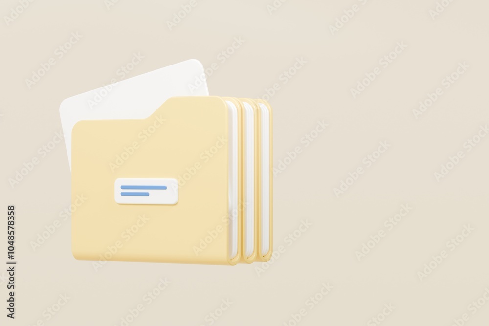 Poster 3d folder file icon. minimal yellow office files folder data storage bank data office files fold ico