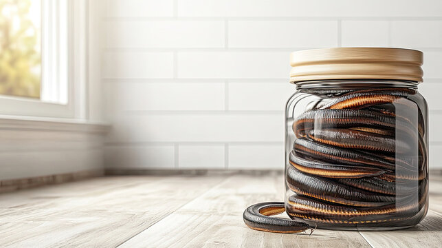 A jar containing medicinal leeches, prepared for therapeutic use, showcasing these traditional medical 