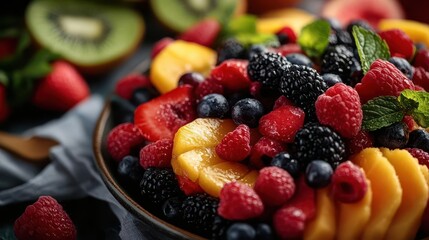 Obraz premium Summer fruits, vibrant colors, fresh ingredients, close-up, inviting