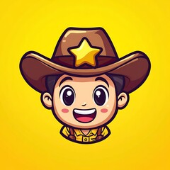 Cheerful Cartoon Cowboy Character with Round Face