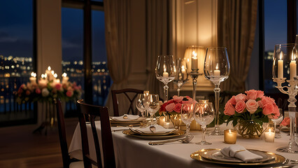 luxurious and romantic dinner table setting
