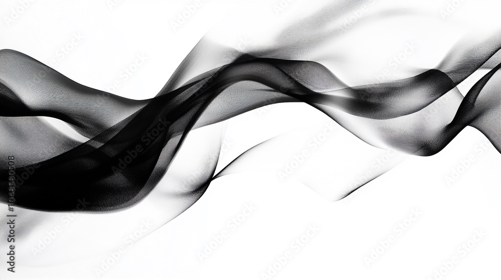 Fototapete Abstract Artistic Blend Line on White Background. Abstract Black Smoke Flow on White. A black and white image of a wave with a white background Generative AI. 