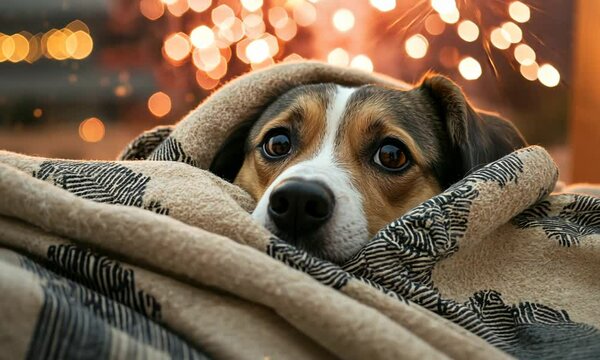 Scared Dog Hiding Under Blanket from Fireworks | Comforting Pet During Loud Noises
