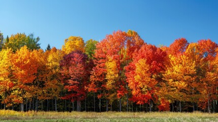 Obraz premium Vibrant Autumn Forest with Red, Orange, and Yellow Leaves