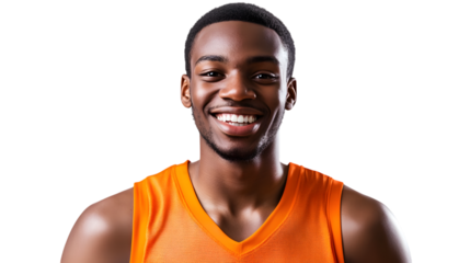 Happy young African American basketball player, isolated on white background